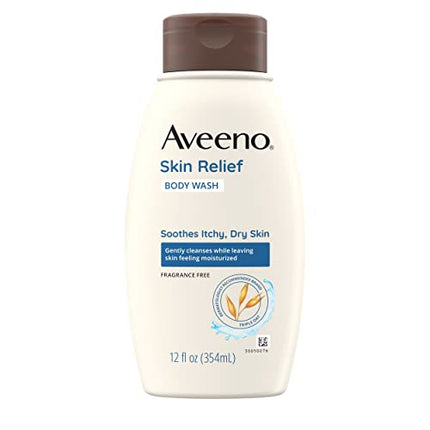 Aveeno Skin Relief Fragrance-Free Body Wash with Triple Oat Formula Soothes Itchy, Dry Skin, Formulated for Sensitive Skin, Fragrance-, Paraben-, Dye- & Soap-Free, 12 fl. oz
