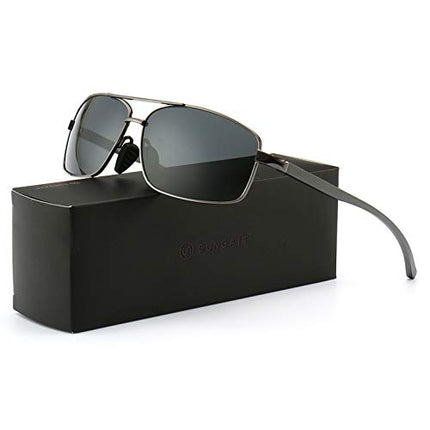 SUNGAIT Ultra Lightweight Rectangular Polarized Sunglasses UV400 Protection (Gunmetal Frame Gray Lens, 62) Metal Frame 2458 QKH in India