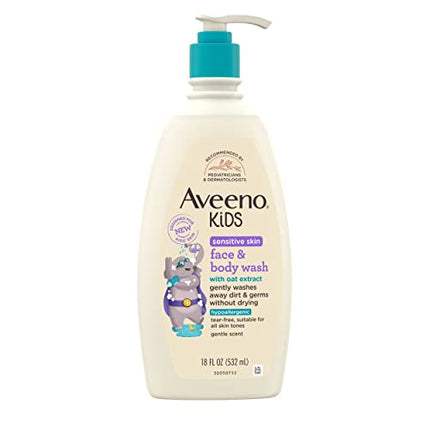 Aveeno Kids Sensitive Skin Face & Body Wash With Oat Extract, Gently Washes Away Dirt & Germs Without Drying, Tear-Free & Suitable for All Skin Tones, Hypoallergenic, 18 fl. Oz in India