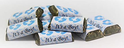 RokAPary 60 Blue Footprints Baby Shower Miniatures Candy Bar Wrapper, Its a Boy Baby Shower Miniatures Candy Bar Stickers Decorations, Candy Not Included