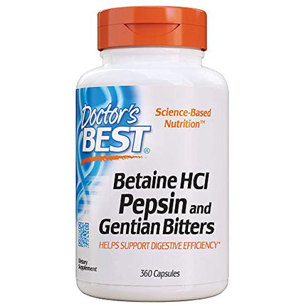 Doctor's Best Betaine HCI Pepsin & Gentian Bitters, Digestive Enzymes for Protein Breakdown & Absorption, Non-GMO, Gluten Free, 360 Count (Pack of 1) in India