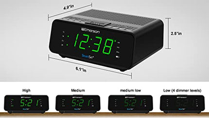 Emerson SmartSet Alarm Clock Radio with AM/FM Radio, Dimmer, Sleep Timer and .9" LED Display, CKS1900 (Black)