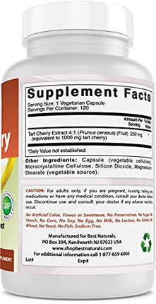 Best Naturals Tart Cherry Extract 1000 mg (Non-GMO) Veggie Capsules - Promotes Healthy Uric Acid Levels Within Normal Range, Healthy Joint Function & Promotes Healthy Sleep Cycle, 120 Count