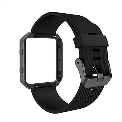 Simpeak Sport Band Compatible with Fitbit Blaze Smartwatch Sport Fitness, Silicone Wrist Band with Meatl Frame Replacement for Fitbit Blaze Men Women, Large, Black Band+Black Frame