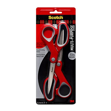 Scotch 8" Multi-Purpose Scissors, 2-Pack, Great for Everyday Use (1428-2)