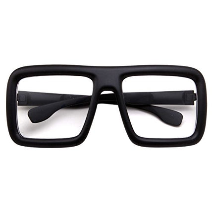 grinderPUNCH Thick Square Frame Clear Lens Glasses Eyeglasses Super Oversized Fashion and Costume - Matte Black in India