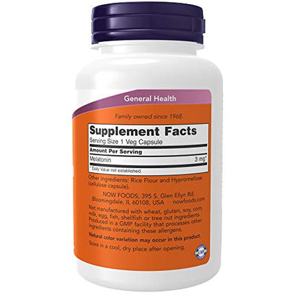 NOW Supplements, Melatonin 3 mg, Free Radical Scavenger*, Healthy Sleep Cycle*, 180 Veg Capsules in India