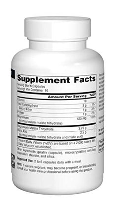 Buy Source Naturals Magnesium Malate 3750 mg Per Serving Essential Magnesium Malic Acid Supplement - 100 Capsules India