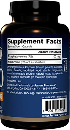 Jarrow Formulas PS 100 - 120 Capsules - 100 mg Phosphatidylserine (PS) - Supports Brain Health - Soy Free - Up to 120 Servings