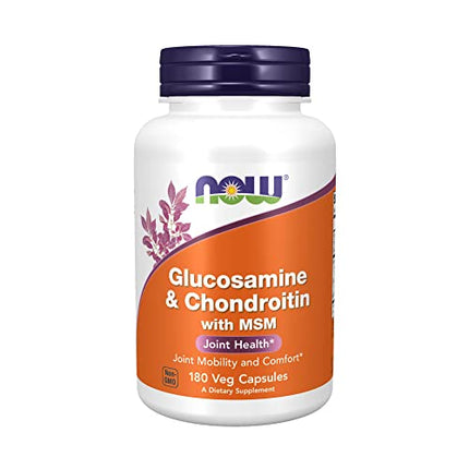 NOW Supplements, Glucosamine & Chondroitin with MSM, Joint Health, Mobility and Comfort*, 180 Veg Capsules