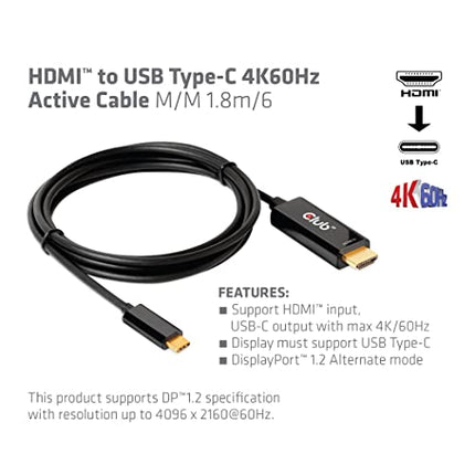 Buy Club 3D 4K 60Hz HDMI to USB Type C Video Cable HDMI 2.0 (Male) to USB Type C (Male) Active Monitor Converter 1.8m/6 Feet CAC-1334 India