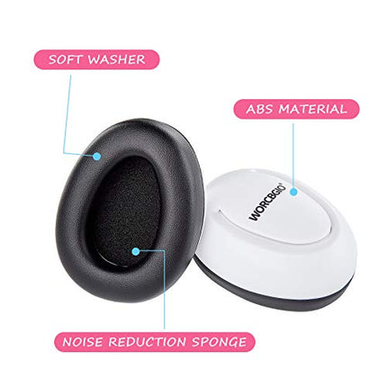 WORCBGIO Infant Ear Protection Headphones with Adjustable Elastic Headband&Comfortable White Muffs Baby Earmuff Helps Sleep Well & Reduce Noise (Gypsophila, Pink