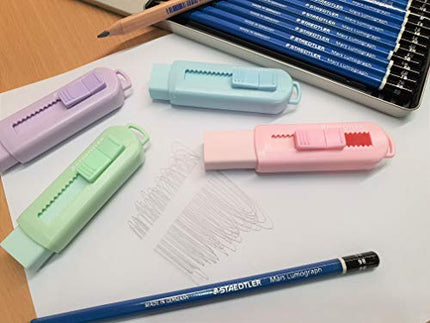 Buy Staedtler Sliding retractable pencil eraser with plastic sleeve, assorted soft pastel color 4 Pack India
