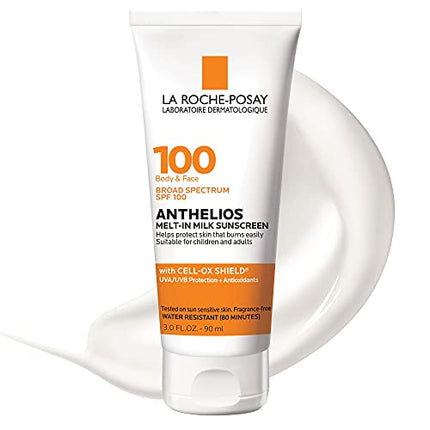 La Roche-Posay Anthelios Melt-in Milk Body & Face Sunscreen Lotion Broad Spectrum SPF 100, Oxybenzone & Octinoxate Free, Sunscreen for Kids, Adults & Sun Sensitive Skin, Unscented, 3 Fl oz in India