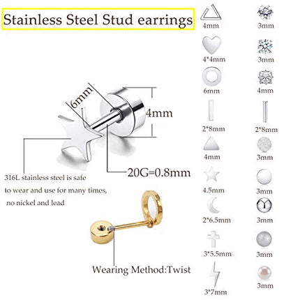 Buy 18 Pairs Tiny Cartilage Stud Earrings for Women Men Star Moon Heart Disc Ball CZ Small Screwback in India.