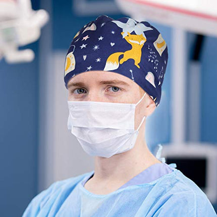 SATINIOR 4 Pack Scrub Cap Printed Bouffant Turban Cap Adjustable Bouffant Hair Cover Unisex Doctor Cap with Sweatband for Beauty Worker Personal Care Supplies Multicoloured