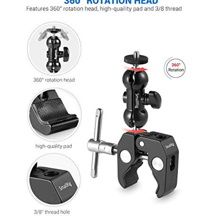 SmallRig Super Camera Clamp Mount, Double Ball Head Adapter, Fence Desk Table Mount for Ronin-M/Insta360/Gopro, Ball Head - 1138 in India