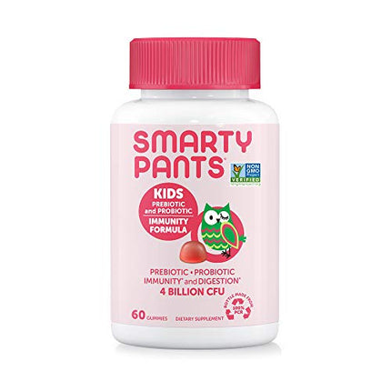 SmartyPants Kids Probiotic Immunity Gummies: Prebiotics & Probiotics for Immune Support & Digestive Comfort, Strawberry Crème Flavor, 60 Gummy Vitamins, 30 Day Supply, No Refrigeration Required