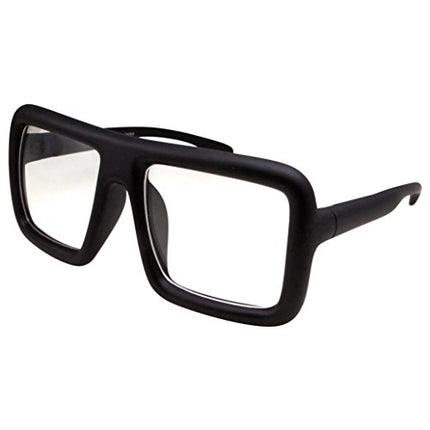 grinderPUNCH Thick Square Frame Clear Lens Glasses Eyeglasses Super Oversized Fashion and Costume - Matte Black in India