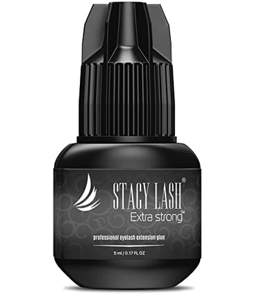 Extra Strong Eyelash Extension Glue - Stacy Lash (0.17fl.oz / 5ml) / 0.5-1 Sec Drying time/Retention – 7 Weeks/Maximum Bonding Power/Black Adhesive for Semi-Permanent Extensions/Professional Supplies in India