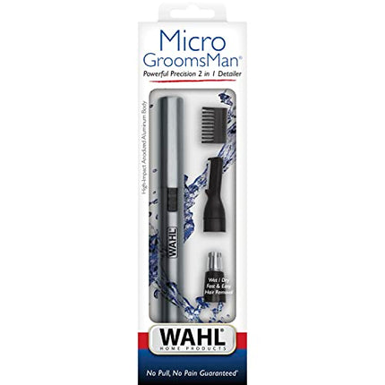 Wahl Micro Groomsman Battery Personal Trimmer for Hygienic Grooming with Rinseable, Interchangeable Heads for Eyebrows, Neckline, Nose, Ears, & Other Detailing - 05640-600