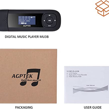 Buy AGPTEK U3 USB Stick Mp3 Player, 8GB Music Player Supports Replaceable AAA Battery, Recording, FM in India