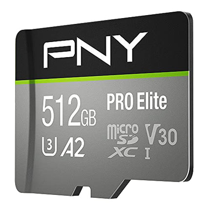 PNY 512GB PRO Elite Class 10 U3 V30 microSDXC Flash Memory Card - 100MB/s, Class 10, U3, V30, A2, 4K UHD, Full HD, UHS-I, micro SD in India