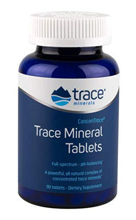 Trace Minerals ConcenTrace Tablets | 72+ Minerals, Magnesium, Chloride, Potassium | Low Sodium | Energy, Electrolytes, Hydration | 90 Tablets