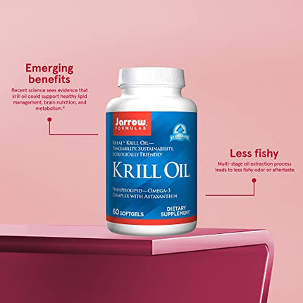 Jarrow Formulas Krill Oil - Phospholipid Omega-3 Complex with Astaxanthin - Dietary Supplement - Supports Brain Function, Metabolism And Heart Health - 60 Softgels - 30 Servings (Packaging May Vary) in India