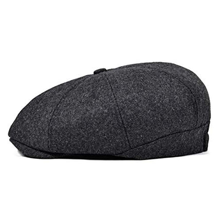 VOBOOM Men Wool Blend Newsboy Cap 8 Panel Hat Tweed Cap Herringbone Cabbie Flat Cap (Grey)