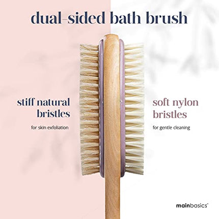 MainBasics Back Scrubber for Shower Long Handle Back Brush Dual-Sided with Exfoliating and Soft Bristles in India