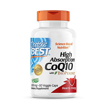 Doctor's Best High Absorption CoQ10 with BioPerine Gluten Free Naturally Fermented Vegan, Heart Health and Energy Production 200 mg 60 Veggie Caps, White in India