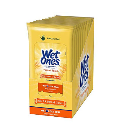 Wet Ones Antibacterial Hand Wipes, Tropical Splash Scent, 20 Count (Pack of 10)