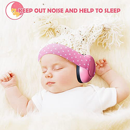 3 - 24 Months Baby Ear Protection Headphones Infant Noise Reduction Earmuffs for Toddler Kids Comfy Adjustable Noise Cancelling Newborn Ear Muffs Prevent Hearing Loss with a Cloth Bag (Pink)