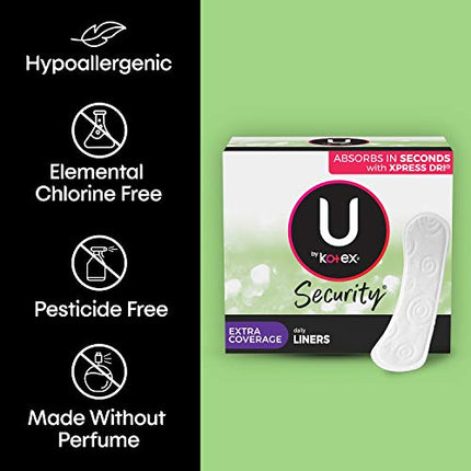 U by Kotex Security Lightdays Panty Liners, Light Absorbency, Extra Coverage, Unscented, 112 Count