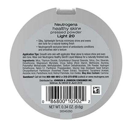 Neutrogena Healthy Skin Pressed Makeup Powder Compact with Antioxidants & Pro Vitamin B5, Evens Skin Tone, Minimizes Shine & Conditions Skin, Light 20,.34 oz