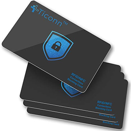 TICONN RFID Blocking Cards - 4 Pack, Premium Contactless NFC Debit Credit Card Passport Protector Blocker Set for Men & Women, Smart Slim Design Perfectly fits in Wallet/Purse (4)