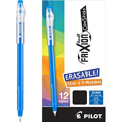 PILOT FriXion ColorSticks Erasable Gel Ink Stick Pens, Fine Point, Blue Ink, 12-Pack (32466)