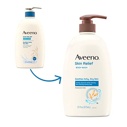 Aveeno Skin Relief Fragrance-Free Body Wash with Oat to Soothe Dry Itchy Skin, Gentle, Soap-Free & Dye-Free for Sensitive Skin, 33 fl. oz
