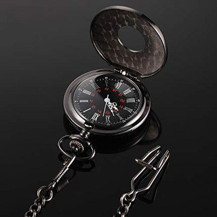 Hicarer Vintage Pocket Watch Steel Men Watch with Chain (Black)