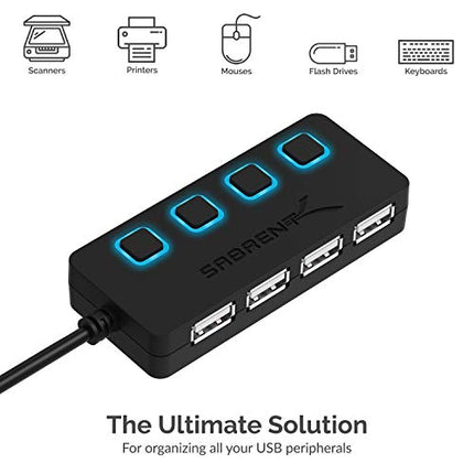 Buy SABRENT 4 Port USB 2.0 Data Hub with Individual LED lit Power Switches [Charging NOT Supported] for Mac & PC (HB-UMLS) India