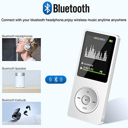 MP3 Music Player with Bluetooth, MP3 Player 32GB,Portable Media Player with FM Radio/E-Book, HiFi Lossless Sound Player Support up to 128GB for Running(Built-in earphons)