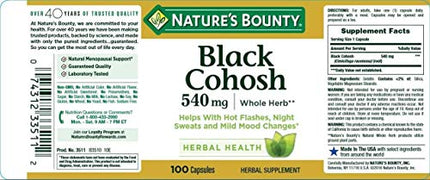 Buy Nature's Bounty, Black Cohosh, 540 mg, 100 Capsules India