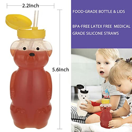 2 Pack Honey Bear Straw Cups with 4 Flexible Straws & Cleaning Tools(2 Straw Brushes &1 Bottle Brush), 8-Ounce Therapy Sippy Bottles for Speech and Feeding Training, Leak-Proof & Food-Grade & BPA Free
