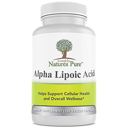 Simply Natures Pure Alpha Lipoic Acid 600mg 120 Veggie Capsules RLA R-LA R-Lipoic S-Lipoic, ALA, Non-GMO Thioctic Acid 4 Month Supply