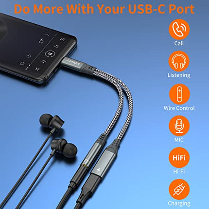 Buy USB C to 3.5mm Headphone and Charger Adapter, 2-in-1 USB Type C to AUX Mic Jack Dongle Cable in India