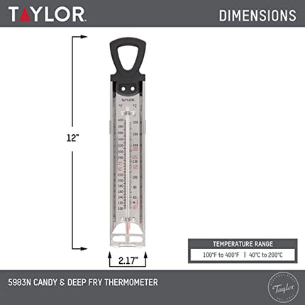 Taylor Precision Products Stainless Steel Candy Deep Fry Food Cooking Kitchen Thermometer, 12 Inches