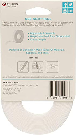 VELCRO Brand ONE-WRAP Bundling Ties – Reusable Fasteners for Keeping Cords and Cables Tidy – Cut-to-Length Roll, 12ft x 3/4in, White (91808)