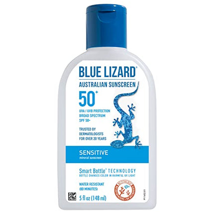 BLUE LIZARD Sensitive Mineral Sunscreen with Zinc Oxide, SPF 50+, Water Resistant, UVA/UVB Protection with Smart Bottle Technology - Fragrance Free, 5 oz in India