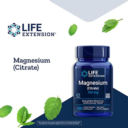 Buy Life Extension Magnesium (Citrate) 100 mg - Gluten-Free, Non-GMO - 100 Vegetarian Capsules in India India